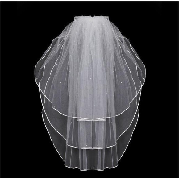NWT 3 Layers Classic Simple Satin Edge with Comb Wedding Veil for Brides 33.5'' - Picture 1 of 5